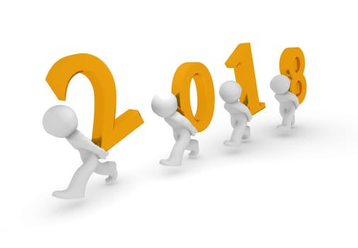 3d rendering of four character with the golden number 2018