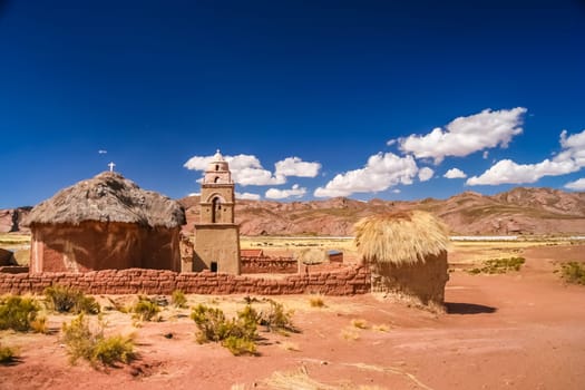 Small old church in a small bolivian village on the way from Curahuara to La Junta near Oruro, Bolivia