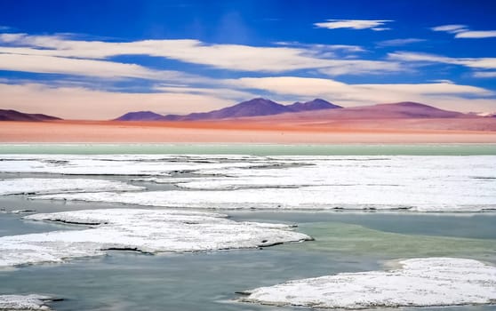 Salty hot springs on the high plateau in the southern Altiplano in Bolivia