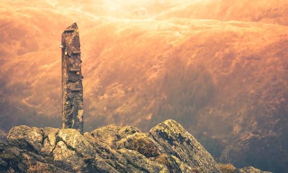 Stone memorial on the summit of Mount Ulriken, Bergen, Norway