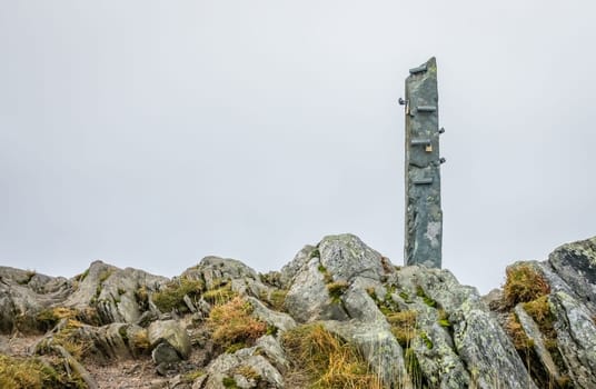 Stone memorial on the summit of Mount Ulriken, Bergen, Norway