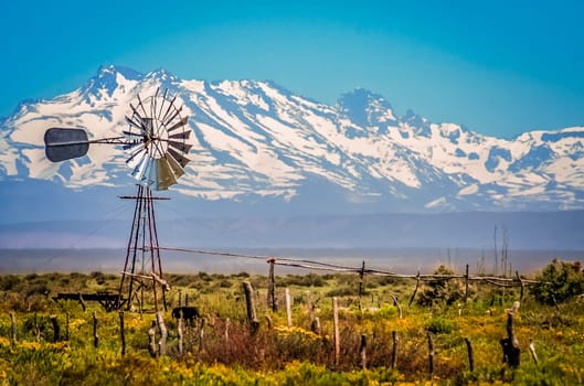 Abandoned farm near Mendoza in Argentina with Andes in the background