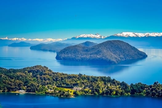 Stunning views of Lake District from viewpoint on top of Cerro Campanario, Argentina