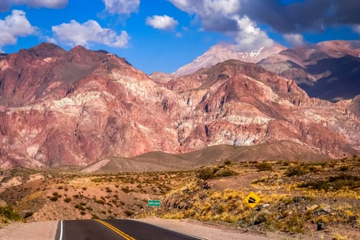 Winding road through stunning mountain scenery from Mendoza in Argentina to Chile over the Andes range