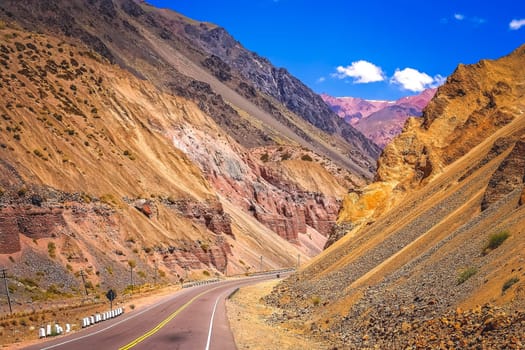 Winding road through stunning mountain scenery from Mendoza in Argentina to Chile over the Andes range