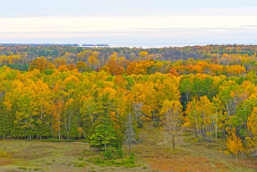 Fall Colors on a Remote Lake Shore in Potawatomi State Park in Wisconsin