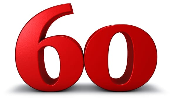 the number sixty on white background - 3d rendering