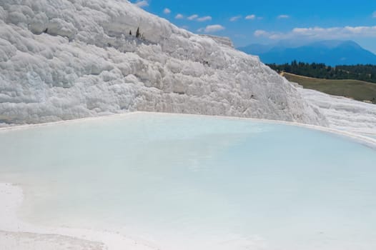 View of a white calcareous wall in Pamukkale