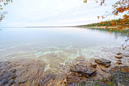 Quiet Waters on a Lake shore in the Fall on Whitefish Dunes Natural Area in Wisconsin