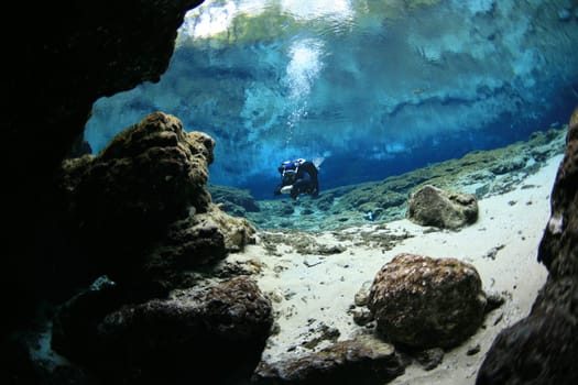 divers underwater caves diving Florida United States of America