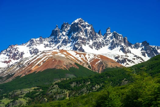Majestic mount of Cerro Castillo as seen from Carretera Austral, southern Chile