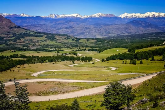 Twisting and turning Carretera Austral road in Chilean Patagonia