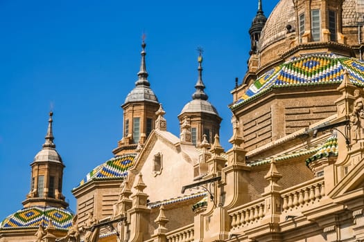 The domes of the Basilica Cathedral of Our Lady of the Pillar in Zaragoza, Spain