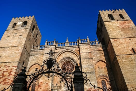 Front of an impressive Cathedral in an old part of city Siguenza in Spain