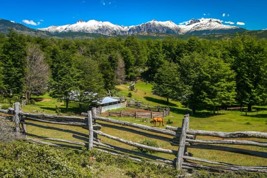 Farm, estancia, on the Carretera Austral in southern chilean Patagonia