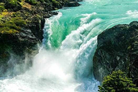 Beautiful and powerful Salto Grande waterfall in Torres del Paine National Park in Chile