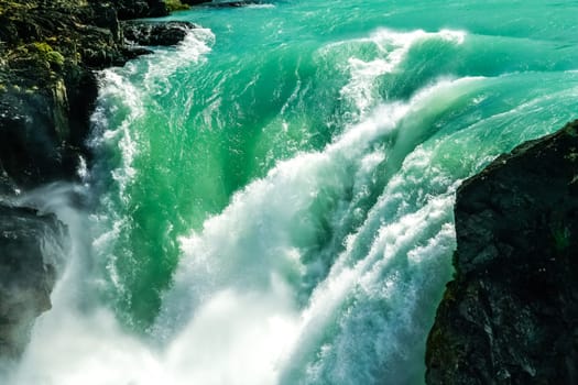 Beautiful and powerful Salto Grande waterfall in Torres del Paine National Park in Chile