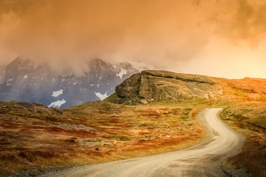 Gravel road in Torres del Paine National Park in southern Chile