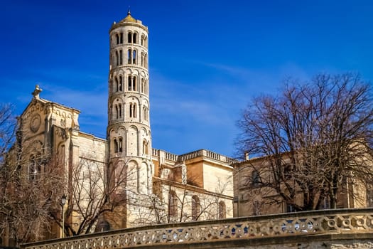 Beautiful Fenestrelle Tower, Saint-Theodorit Cathedral in Uzes in southern France