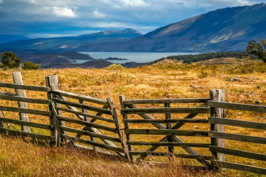 Gates to the private estancia in the deep south of Chilean Patagonia, near Puerto Natales