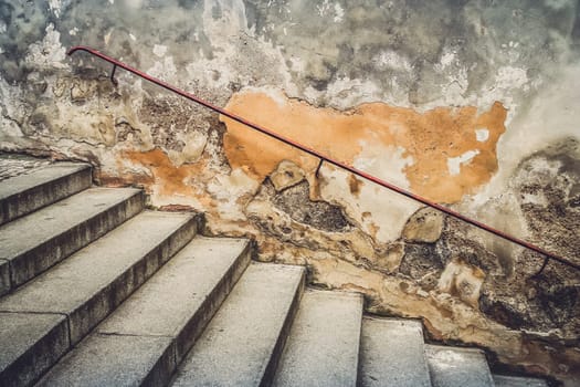 Dilapidated stairs in the old city in Prague, Chech republic