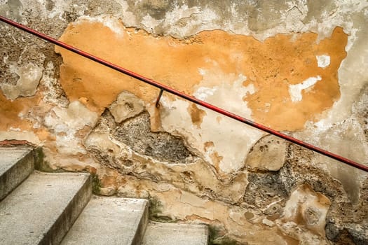 Dilapidated stairs in the old city in Prague, Chech republic
