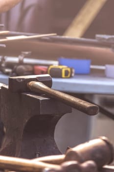 A blacksmith tools ready for work, summer medieval fair, Streatham, London