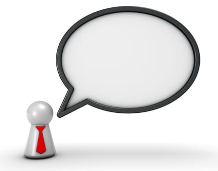 empty speech bubble and character with tie - 3d rendering