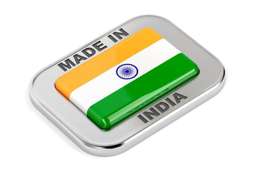 Made in India, shiny badge on white background