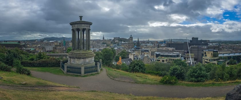 Panoramic aerial view over the historic center of Edinburgh, Scotland from Calton Hill