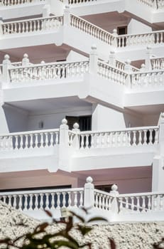 Close up of a white hotel in Puerto Rico in Gran Canaria, Canary Islands, Spain