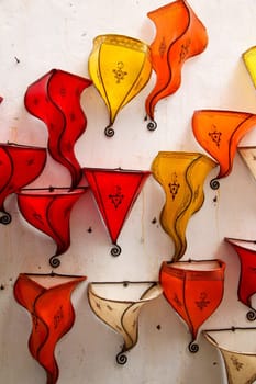 Traditional moroccan leather lamps for sale, Essaouira