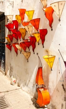 Traditional moroccan leather lamps for sale, Essaouira