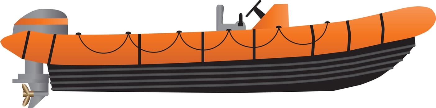 A Vector Illustration of an Orange and Black High Speed inflatable inshore rescue boat isolated on white