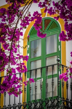 Window in one of the homes in Puerto de Mogan, Grand Canaria, Spain