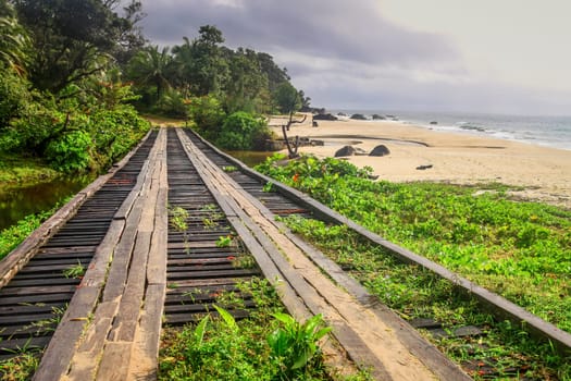 Small wooden bridge on the rural road to Maroantsetra