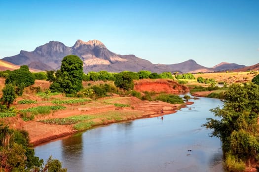 River flowing  through countryside in  Central Madagascar