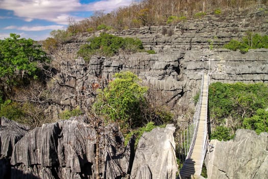 Hanging bridge in Tsingy National Park in Ankarana, Madagascar
