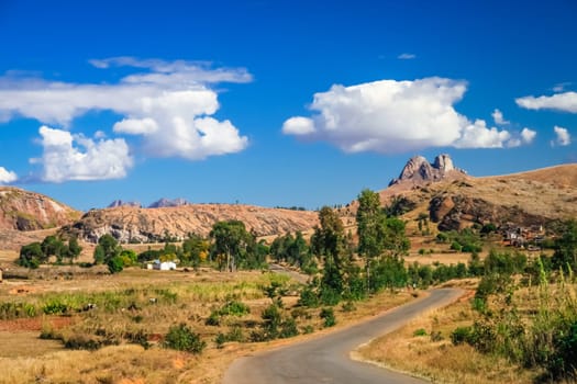 Road going through the stunning landscape of Madagascar highlands, central Madagscar
