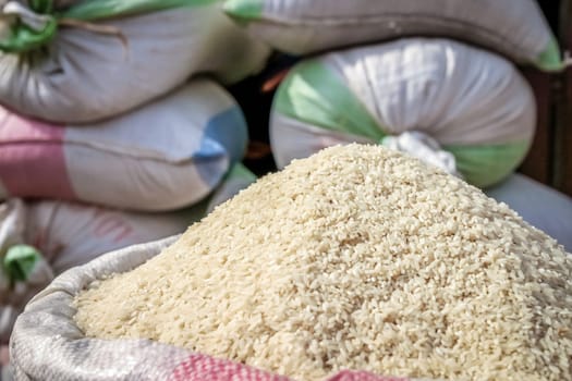 Bags of rice for sale in a Madagascar market