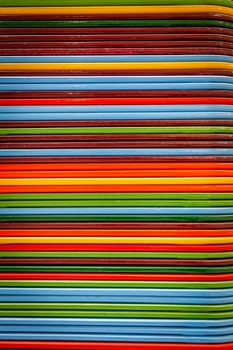 Pile of colorful food trays in the restaurant