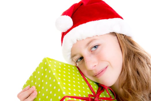 nice girl with Santa- cap and present