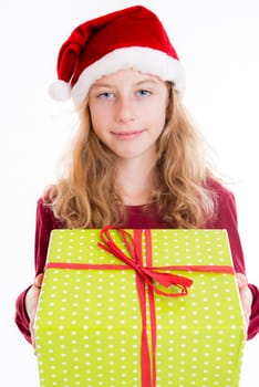 nice girl with Santa- cap and present