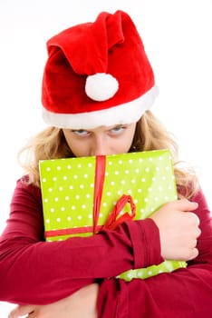nice girl with Santa- cap and present