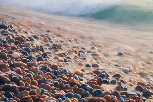 Colorful stones and peebles on a beach on a cold day in autumn