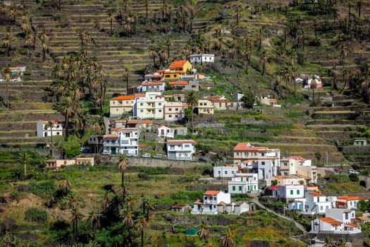 Hillside homes in the Valle Gran Rey on the island of La Gomera, Canary Islands, Spain