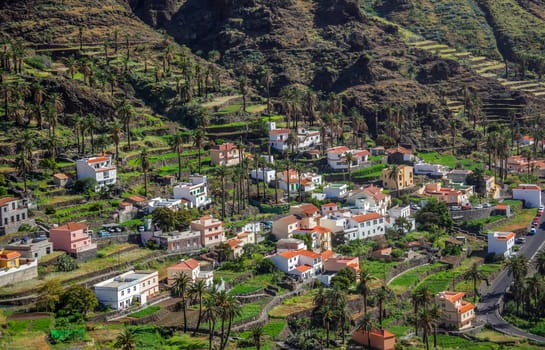Hillside homes in the Valle Gran Rey on the island of La Gomera, Canary Islands, Spain
