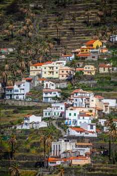 Hillside homes in the Valle Gran Rey on the island of La Gomera, Canary Islands, Spain
