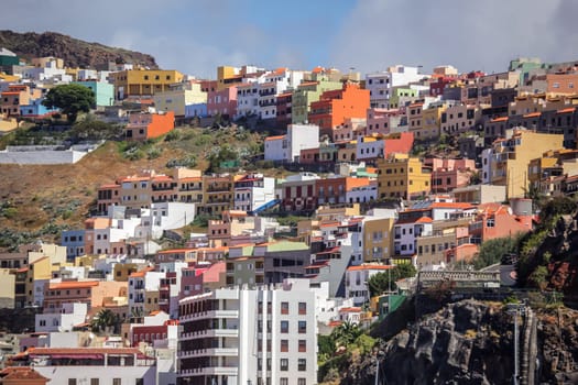Colourful homes on a hill in San Sebastian town in La Gomera, Canary Islands, Spain