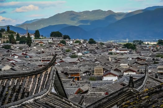 View of the rooftops of the old city in Lijiang , Yunnan, China